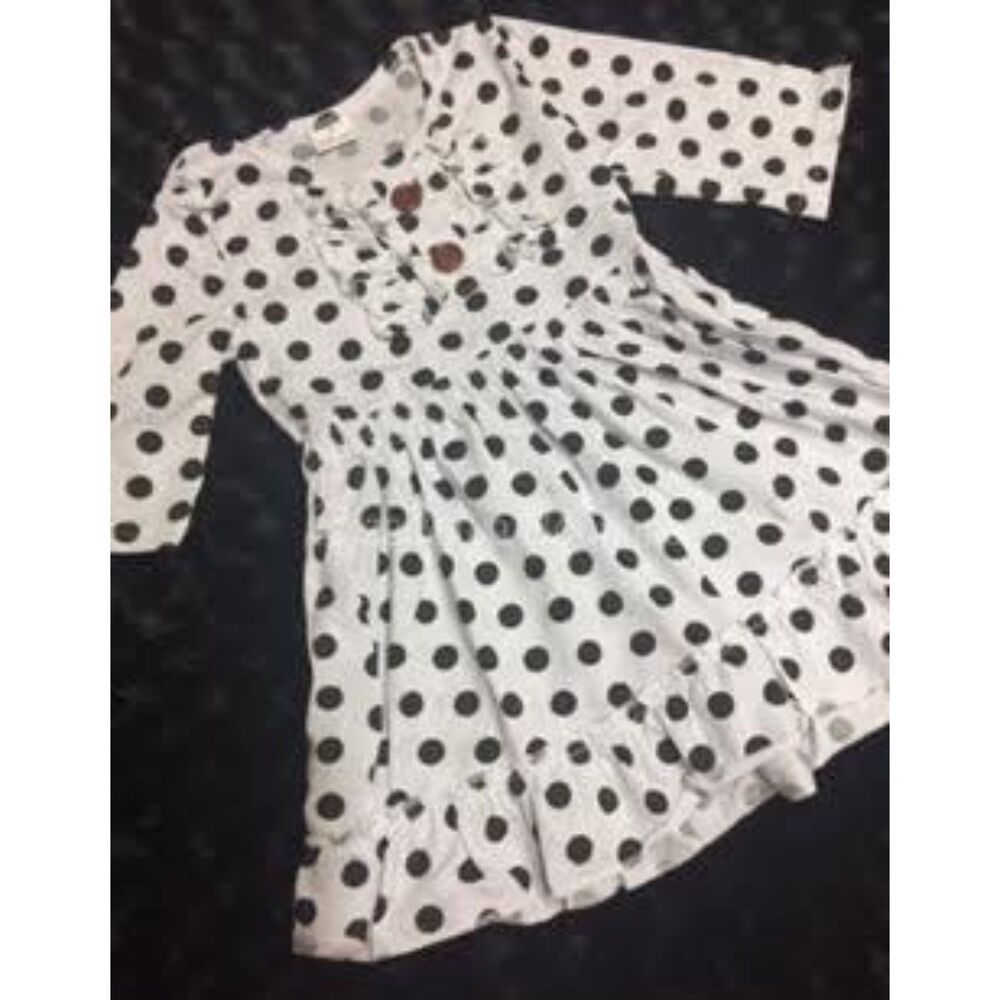 White and Black Polka Dot Dress with Ruffle Trim  1143M  3T Medium NWT Boutique